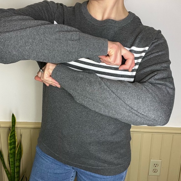 J.Crew Gray Striped Sweater 100% Cotton Soft Lightweight Unisex Women’s Sz M - Picture 3 of 9